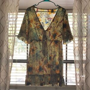 Floral V-Neck Dress with Ruffle Sleeves